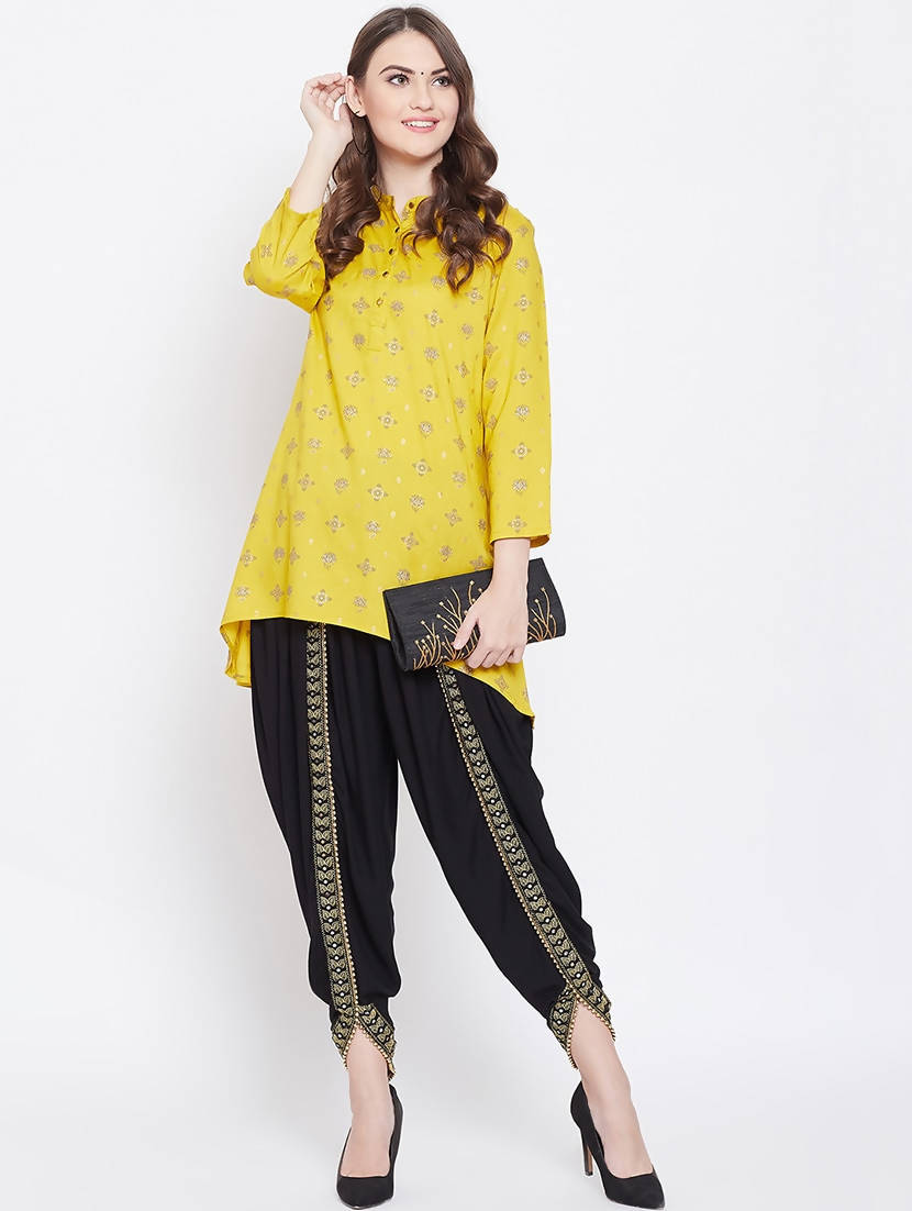 Printed Kurta & Dhoti Pant Set | Dhoti pants, Black saree designs, Fashion